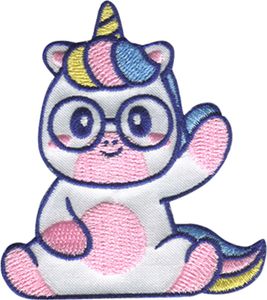 Einhorn mit Brille - Aufnäher, Bügelbild, Aufbügler, Applikationen, Patches, Flicken, Zum Aufbügeln, Größe: 6 x 6,7 cm