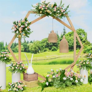 WISFOR DIY Hochzeitsbogen Holz dekorative Garten Hintergrund Sechseck Bogengestell Blumenrahmen Ehe Bogen für Hochzeitsfeier Dekoration Outdoor Indoor 2,45m