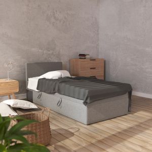 MEBLITO Boxspringbett Menorca Mini Bett mit Bettkästen Matratze H3 mit Topper Seite: Links  100x200 cm Hellgrau (Lux 05)