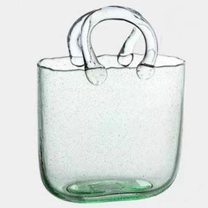 (Grün) Glas-Geldbörsenvase für Blumen, Glasbeutelvase, mundgeblasene Glasvase mit Luftblasen, Dekorglasvase für Geburtstags-Valentinstagsgeschenke