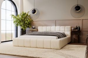 GRAINGOLD Schlafzimmerbett 180x200 cm Alicante - Designerbett mit Samtstoff - Polsterbett, Bettkasten & Lattenrost - Beige (Monolith 04)