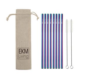 EKM Living Edelstahl Strohhalme 8er Set Rainbow gerade GmbH, Trinkhalme, bruchfest, wiederverwendbar, spülmaschinengeeignet, plastikfrei (Rainbow gerade, 8)