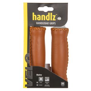 VELO Handlz Lenkergriffe Fahrrad Griffe Leder Fahrradgriffe ergonomisch 22,2 mm E-Bike (Set, links + rechts, braun)