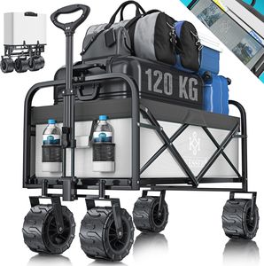 KESSER® Bollerwagen faltbar mit Breite Reifen Handwagen Transportkarre Gerätewagen | inkl. 2 Netztaschen | klappbar | Kunststoff-Reifen | bis 120 kg Tragkraft transportwagen Gartenanhänger