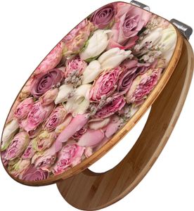 banjado Design WC Sitz Bambus Absenkautomatik -Strauss Rosen - Toilettendeckel mit Absenkautomatik Holz/hochwertiger Bambus Klodeckel/WC-Sitz für alle gängigen Toiletten [TDB2 11473]