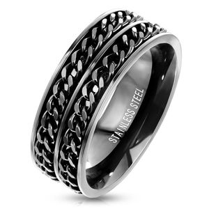 Drehring Kette:  / Spinner Ring schwarz aus Edelstahl, Ringgröße:70 (22.3 mm Ø)