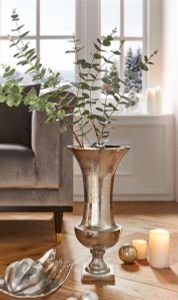 Vase "Maison" 49 cm hoch, aus Aluminium in silber im Antik Look, große Bodenvase, Blumenvase, Dekovase