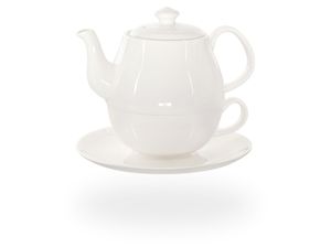 Buchensee Tea for one Set / Teeset Daisy, Teekanne 600ml in weiß, Crystal Bone China Porzellan