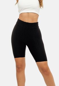Damen Short Leggings Stretch High Waist Fitness Sport Shaping Butt Lift Sport, Farben:Schwarz, Größe:S-M