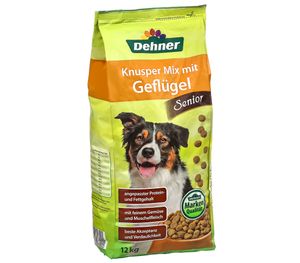 Dehner Hundefutter Knusper-Mix Senior, Trockenfutter, für ältere Hunde, Geflügel, 12 kg