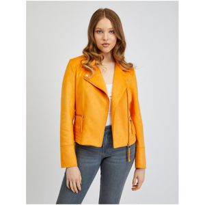 Oranžová dámska kožená bunda zo semišu 40