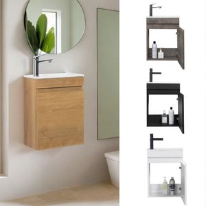 GOOM Badmöbel LUGIS 40 cm Waschbecken mit Unterschrank Gäste-WC Möbel Vormontiert Eiche
