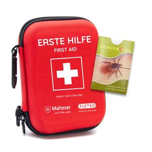 FLEXEO Erste-Hilfe-Set DIN 13167 mit Zeckenkarte Notfallset Wandern Outdoor
