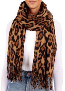 BRUBAKER Cashmirillo Damen Schal mit Leoparden Muster - 70 x 200 cm - Warm und Oversized - Leo Wollschal für Winter - Winterschal, Braun Schwarz