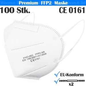 100x FFP2 Maske, 95% Filtration Atemschutzmasken, 5 Schichten Mundschutz, CE, weiß