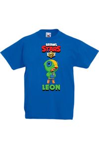 Leon Kinder T-Shirt Brawl Stars Battle Royal Mobile Game, 7-8 Jahr - 128 / Blau