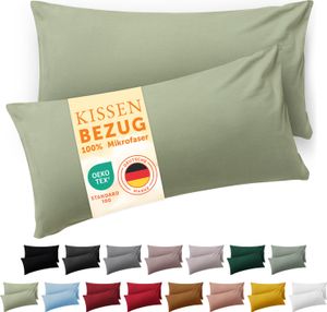 Blumtal Kissenbezug 40x 80 cm im 2er Set weich 40x80 - Kopfkissenbezug waschbar Grün