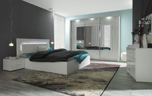 Easy Möbel Schlafzimmer Komplett - Set A Psara, 5-teilig, Farbe: Weiß Hochglanz / Alpinweiß
