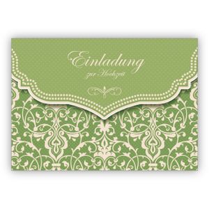 4x Wunderschöne Einladungskarte mit Vintage Damast Muster in hoffnungs frohem grün für Brautpaare: Einladung zur Hochzeit