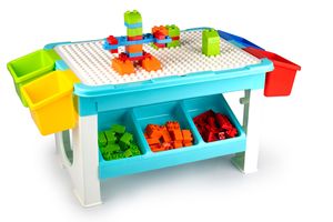 Eddy Toys 69-Teiliges Set Spielzeug - Spieltisch: 48 x 35 x 31 cm - 60 Bausteine - Aufbewahrungsboxen - Kunststoff - ab 3 Jahren