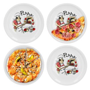 4er Set Van Well Pizzateller mit Küchenchef Dekor 30,5cm