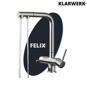 Felix | 3 Wege Premium Edelstahl gebürstet ausziehbare Armatur | Silber Chrom Osmose Wasserhahn Küche |Mischbatterie - 360 Grad | Filter 3 Anschlüsse