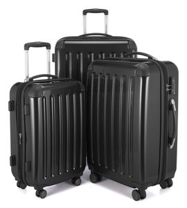 HAUPTSTADTKOFFER - Alex - Sada kufrů, 3 pevné skořepinové kufry, 4 kolečka, TSA (S, M a L) ,černá