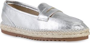 VAN HILL Damen Espadrilles Slippers Bast Profil-Sohle Schlupf-Schuhe 841129, Farbe: Silber, Größe: 36