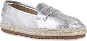 VAN HILL Damen Espadrilles Slippers Bast Profil-Sohle Schlupf-Schuhe 841129, Farbe: Silber, Größe: 40