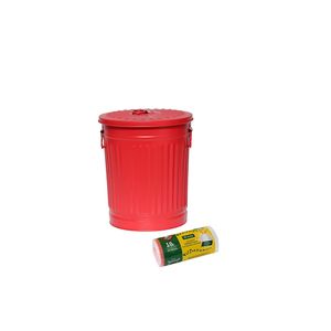 Jinfa 1 Retrodesign Metalleimer mit Griffen und Deckel + 50 Müllbeutel | Rot | 18L