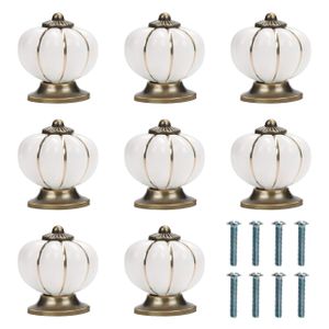 Kurtzy Schrankgriffe Vintage Weiß & Gold Kürbis Keramik Möbelknauf Vintage mit Schrauben (8er Pack) 3,6 x 3,9 cm - Runde Möbelknöpfe Vintage Griffe