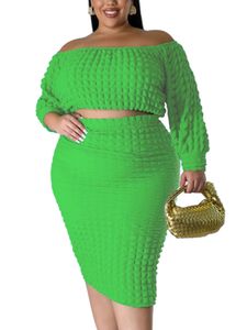 Damen Etuikleider Off Shoulder Crop Top und Rock Sets 2 Stück Outfits Freizeitanzug Grün,Größe 3XL