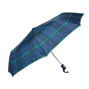 Biggbrella Mini Regenschirm, Automatischer Taschenschirm mit Hülle, kleiner und kompakter Schirm für Damen und Herren, komfortabler Griff, winddicht, leicht, faltbar, blau kariert, 21 Zoll