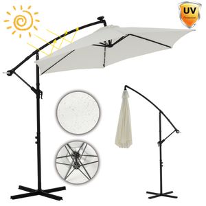 Mucola Kurbelschirm Sonnenschirm Ampelschirm Gartenschirm Marktschirm Strandschirm Terrassenschirm Sonnenschutz - Beige mit LED 3,5 m