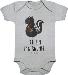Mr. & Mrs. Panda Organic Baby Body Stinktier Blume 1. - 3. Monat - Heather Grey - Geschenk, Babykleidung, Junge, Wickelbody, Skunk, Babystrampler, Mädchen, Wildtier