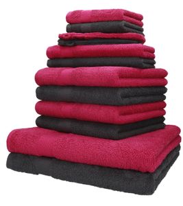 Betz 12er Handtuch-Set Palermo 100% Baumwolle  Farbe Cranberry und anthrazit