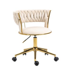 Kancelárska stolička Fortuna-Lai, ergonomická otočná stolička, pohodlná zamatová kancelárska stolička, nosnosť do 130 kg, otočná o 360°, nastaviteľná výška, počítačová stolička s čalúnením (biela)