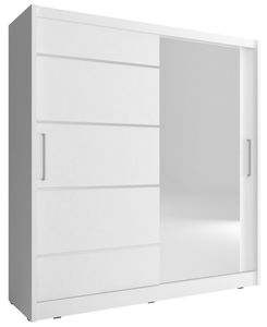 Furniture24 Schwebetürenschrank MAJA I 200 ALU Schrank Kleiderschrank mit Spiegel Weiß, 200 cm breit