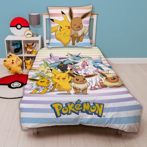 Pokémon Bettwäsche Set für Kinder 135x200 80x80 cm aus 100% Baumwolle mit Reißverschluss · Buntes Motiv mit Pikachu und weiteren Pokemon inkl. Wendeseite