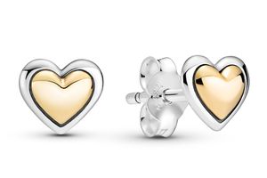 Pandora Moments Ohrstecker 299389C00 Domed Golden Heart Silber 925 Gold 14 Karat