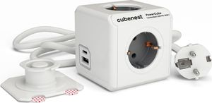 PowerCube Cubenest Extended USB PD 20W USB-A+C grau, 4x Steckdose, 1,5 m Kabel, Kindersicherung, Erdung, Überspannungsschutz, max 16A/250V 3680W