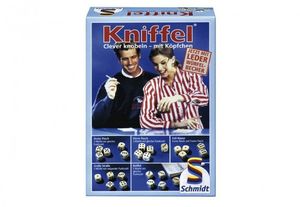 Schmidt Spiele Familienspiel Würfelspiel Kniffel mit Lederwürfelbecher 49030