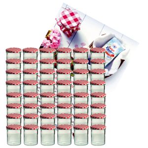 48er Set Sturzglas 350 ml Marmeladenglas Einmachglas To 82 rot karierter Deckel incl. Rezeptheft