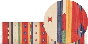 BELIANI Kelim-Teppich Mehrfarbig Baumwolle 80 x 300 cm mit Fransen Geometrischem Muster Handgewebt Zweiseitig Läufer Modern Wohnzimmer Schlafzimmer