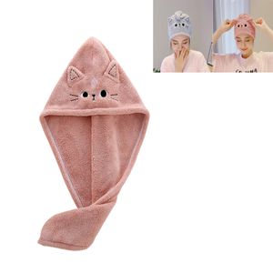 Turban Handtuch, Frauen Mikrofaser Katze Ohr Handtuch mit Knopfdesign Superabsorbierender Schnell Trocknender Haarturban(Dunkelpink)