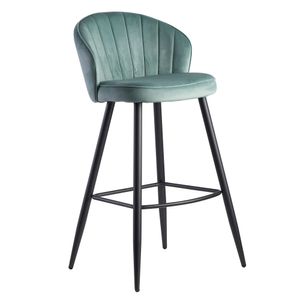 WOHNLING barová stolička zamatová svetlozelená stolička s operadlom 56x102,5x52,5 cm, kuchynská stolička škandinávska látka / kov 110 kg, dizajnová barová stolička, bistro stolička čalúnená