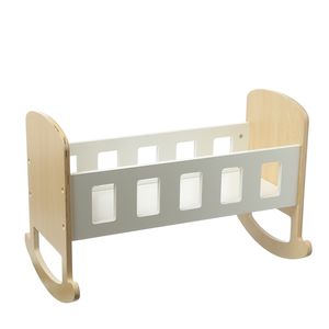 Puppenwiege - Holzspielzeug - Puppenbett - 28x40x24cm - Spielwiege für Kinder - weiß lackiert, braun