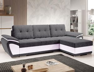 Easy4You ENZO Grau/Weiß Ecksofa L-Form Rechts 268 x 97 x 157 cm mit Schlaffunktion und Stauraum - Schlafsofa mit Bettkasten - Moderne Wohnzimmermöbel – Stoff: SORO 93 + SOFT 17