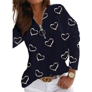 Damen bedrucktes lässiges Langarm-Oberteil loses Sweatshirt-T-Shirt,Farbe: Schwarz,Größe:XL