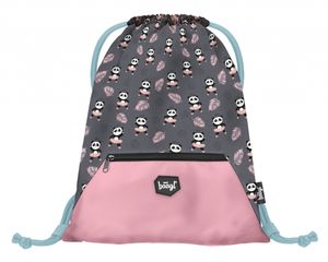 Baagl Turnbeutel für Mädchen mit Reißverschlusstasche (Panda)